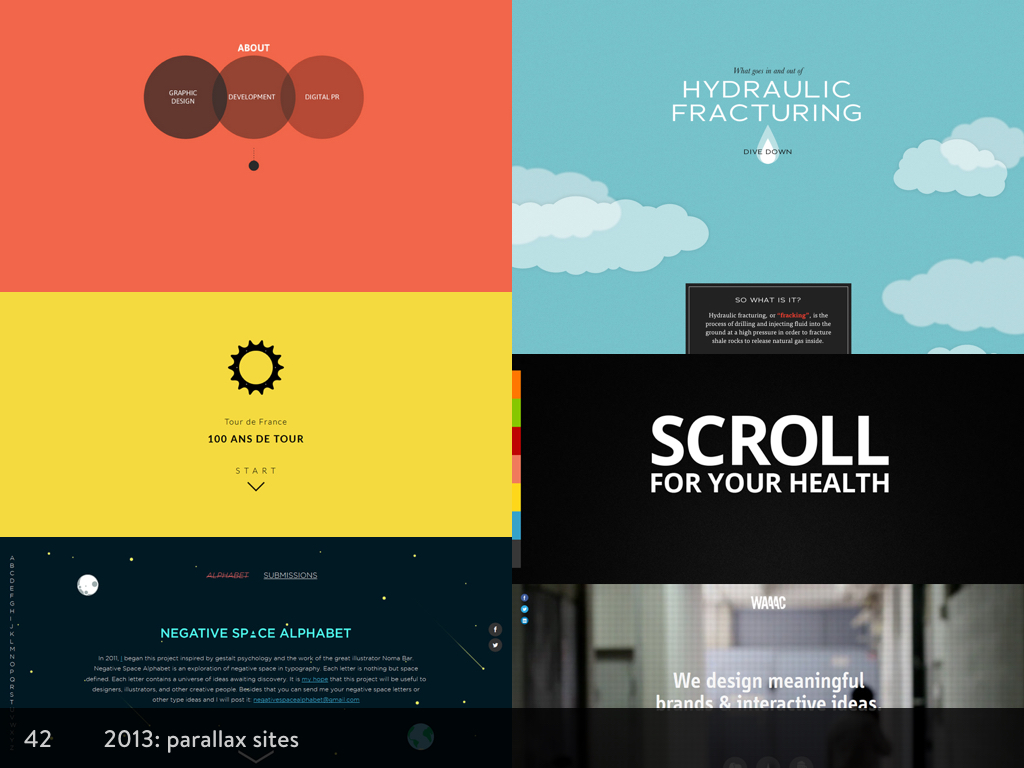 Screenshots of websites that use parallax scrolling