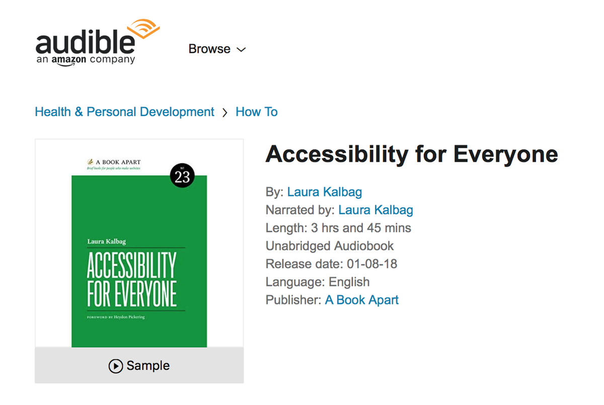 screenshot of the Audible store showing Accessibility For Everyone audiobook available to buy