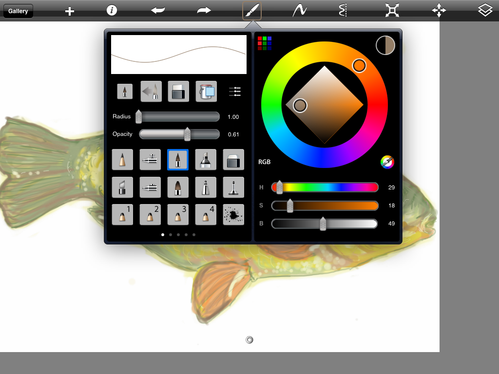 the brushes palette in SketchBook Pro