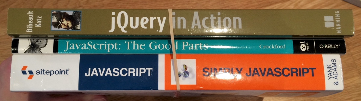 jQuery in Action by Bear Bibeault and Yehuda Katz, JavaScript: The Good Parts by Douglas Crockford, Simply JavaScript By Kevin Yank and Cameron Adams