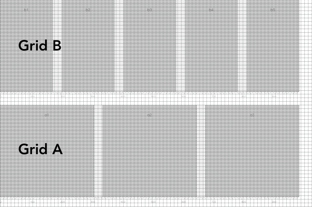 Grid A and Grid B overlaid on my base unit grid