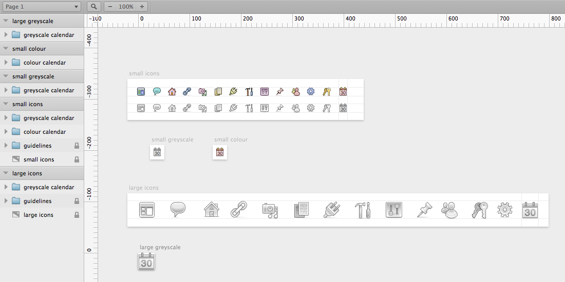 screenshot of the Sketch app showing WordPress admin icons on different artboards for different sizes