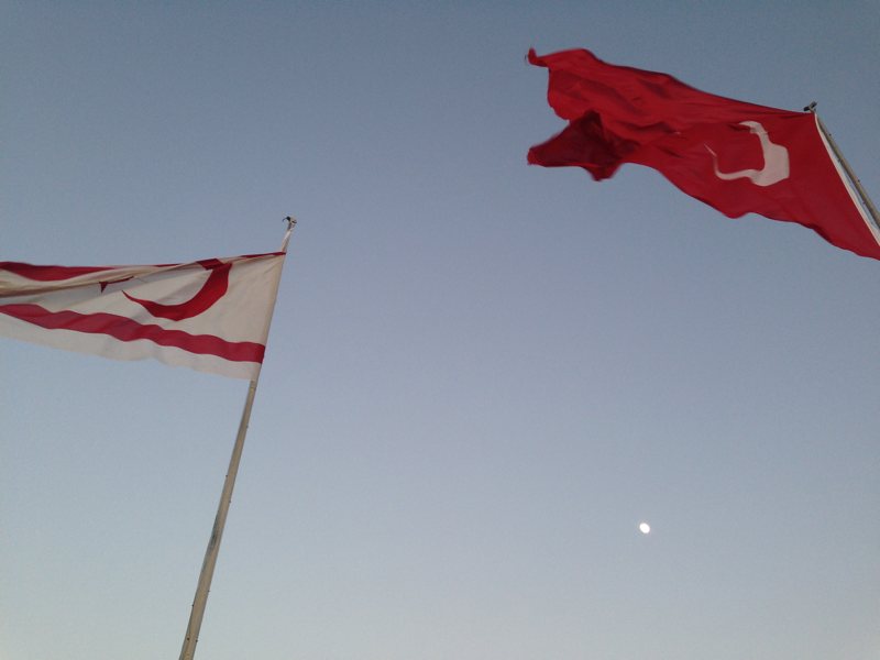 Two flags at the Northern point of North Cyprus