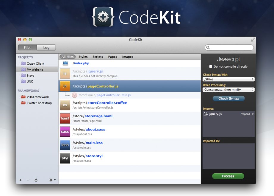 screenshot of the Codekit website