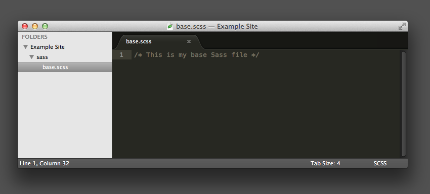 screenshot showing .scss file in the /sass folder