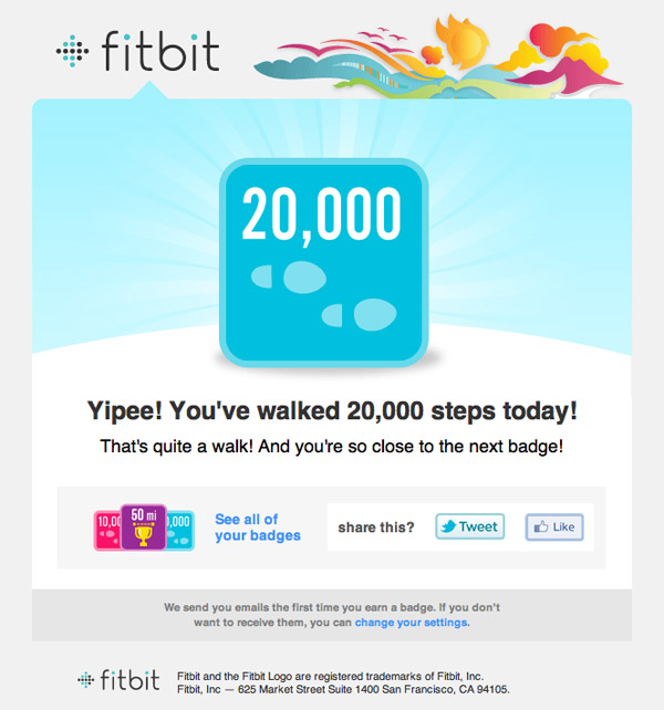 A Fitbit badge notification email
