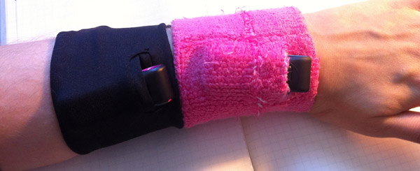 Fitbit wristband (left) and my homemade wristband (right)