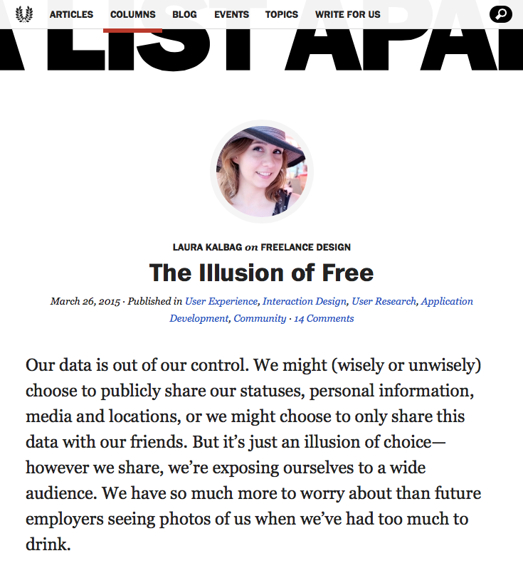 Screenshot of column on The Illusion of Free