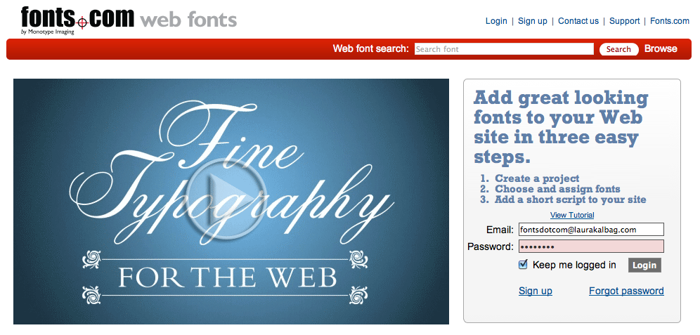Fonts.com Web Fonts using about a million fonts