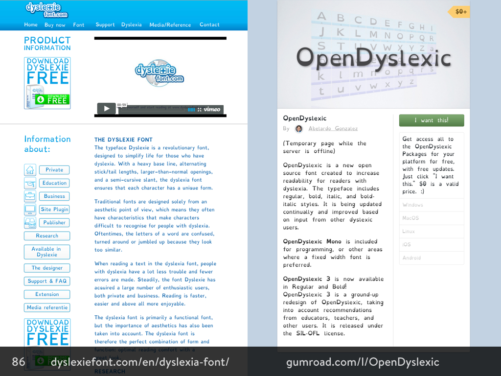 Dyslexie and Open Dyslexic typefaces