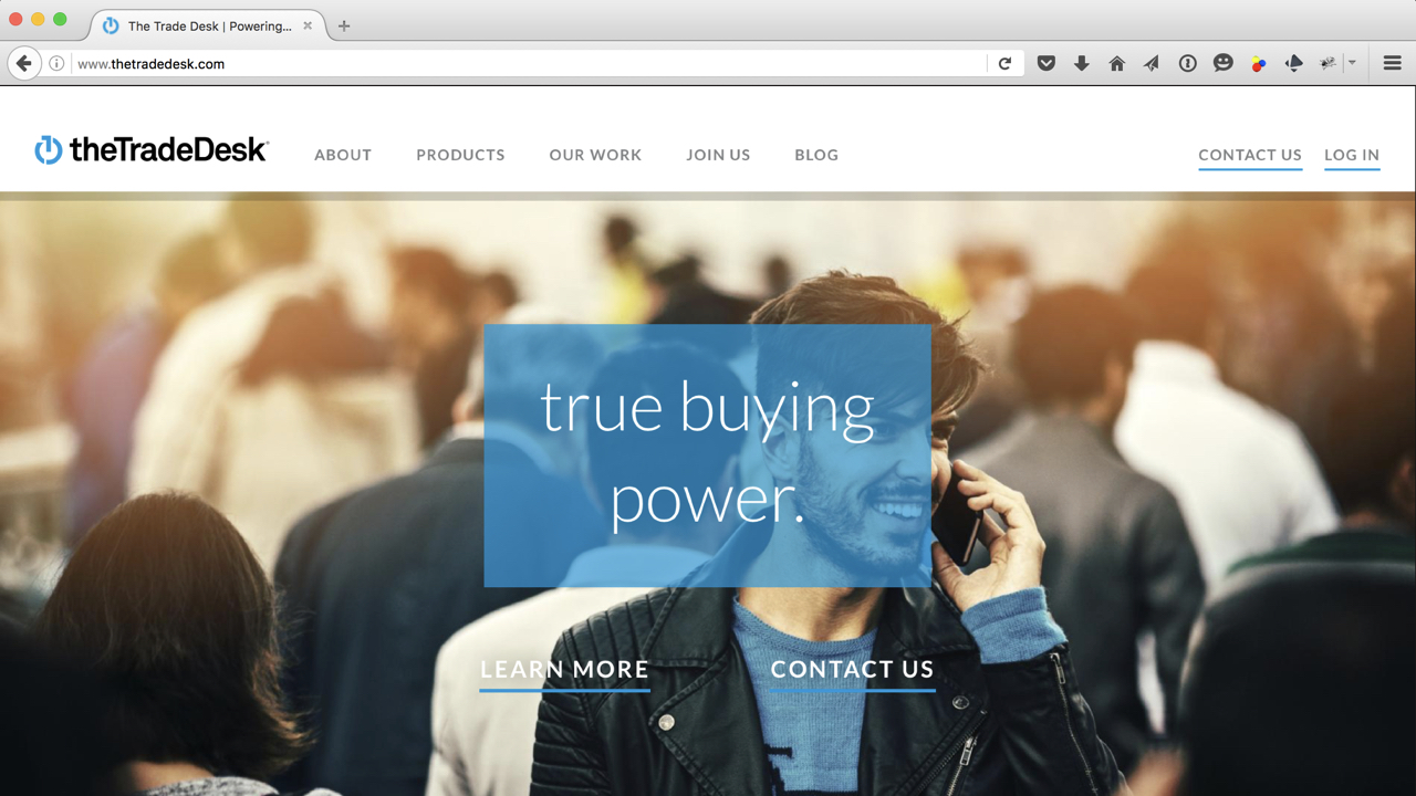 Screenshot of The Trade Desk’s homepage saying they have “True Buying Power”