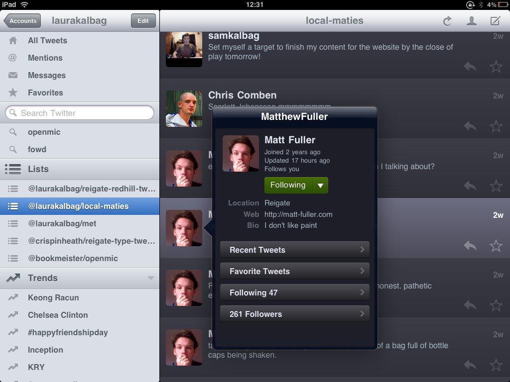 Profile details on Twitterrific