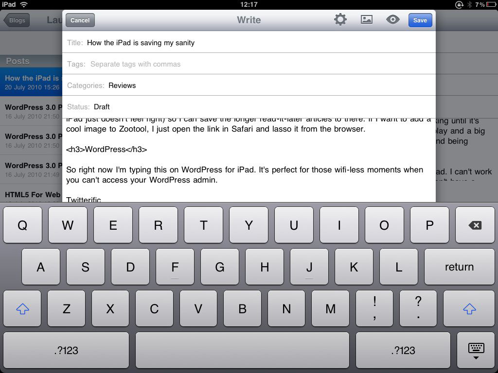 WordPress on iPad