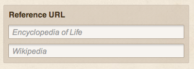 Reference URLs on Project Noah, where the label is shown inside the text input