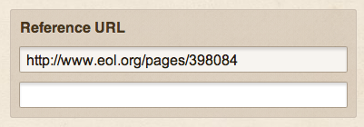 Reference URL input on Project Noah, where one URL input is filled in and the other is focused but empty