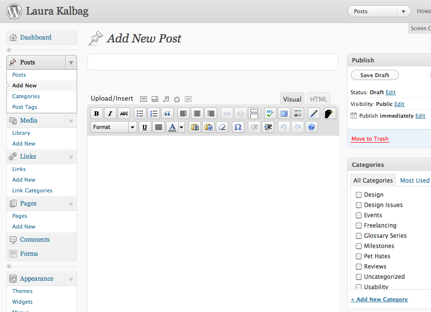 WordPress 3.1 post editor with no title label