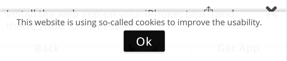 Box on a website containing the text “This website is using so-called cookies to improve the usability.”