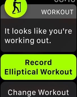 Apple Watch Workout notification saying It looks like you’re working out. Record Elliptical Workout?