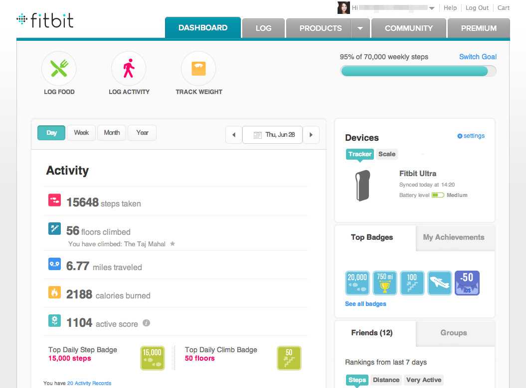 The Fitbit dashboard