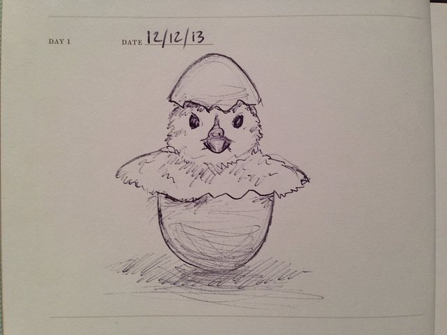 sketch of a chick hatching from an egg