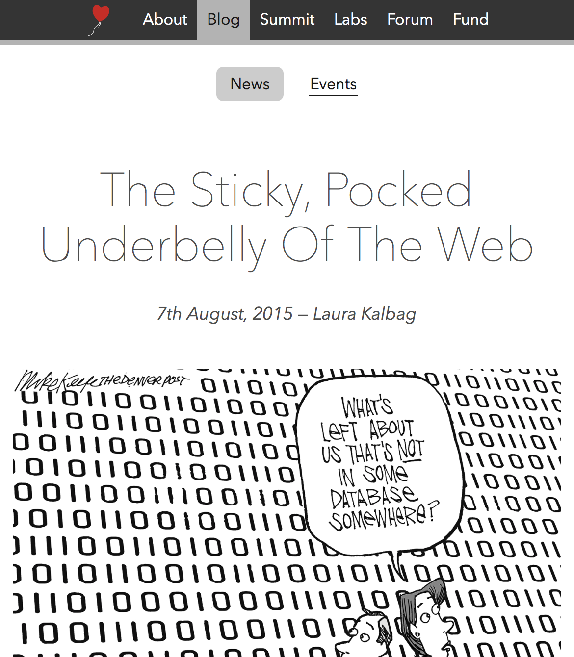 Screenshot of the Ind.ie blog roundup The Sticky, Pocked Underbelly Of The Web