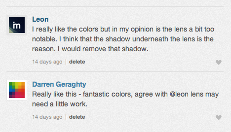 Further feedback from Dribbble on the lens shadow