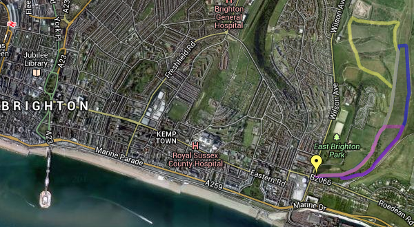 Brighton and the walking route around East Brighton Park/Sheepcote valley