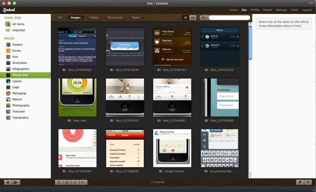 my Zootool Zoo in Fluid app with the MobileMe Olive theme